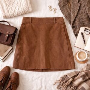 NWT J.Crew Faux Suede Skirt Womens Size 12 Brown A-Line Mini Skirt